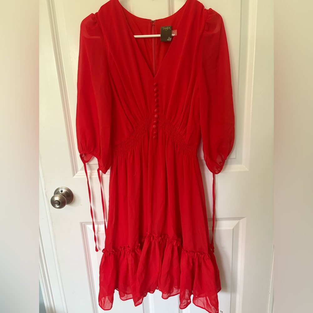 Orange Midi Dress with Button Detail